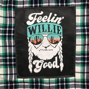 Willie Nelson Novelty Flannel Shirt Button Down Sz XL Shacket Feelin’ Willy Good